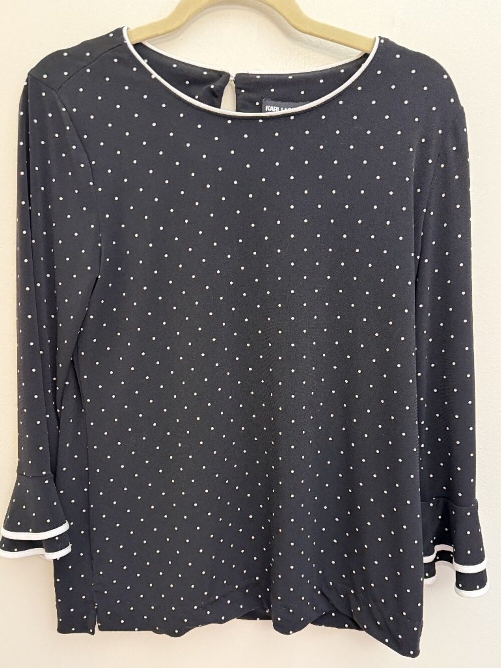 Karl Lagerfeld Paris Blouse Womens Small Black White 3/4 Sleeves Pullover‎